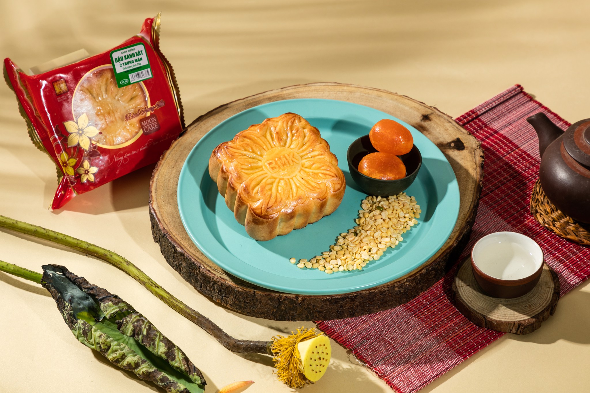 Nướng Đậu xanh xát 2 Trứng mặn truyền thống 210g | Bánh trung thu Hà Nội – Hanobaco 2026
